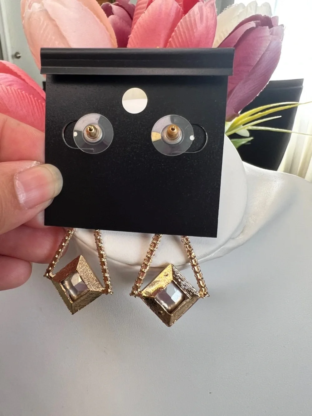 Saks Fifth Avenue Gold/Pink Diamond Shape Earrings - Picture 7 of 7
